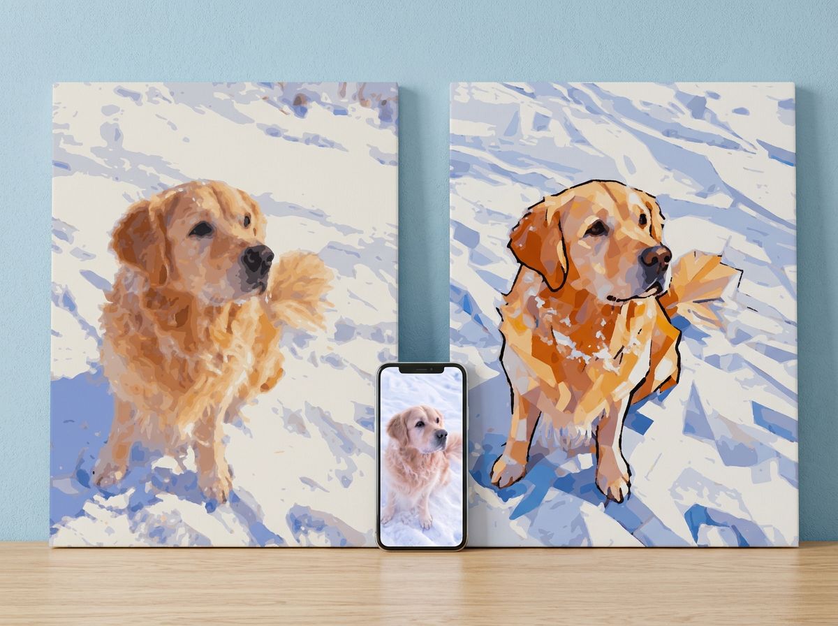 Exemple de réalisation de toile personnalisée peinte - comparaison du style "Normal" et "Stylisé"